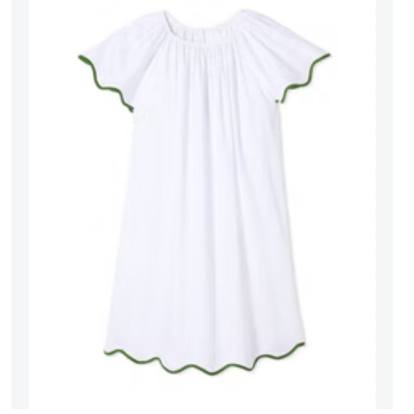 LAKE Pajamas Other - LAKE Pajamas Nightgown Women Large White Green Scallop Trim Cotton Sleep Dress